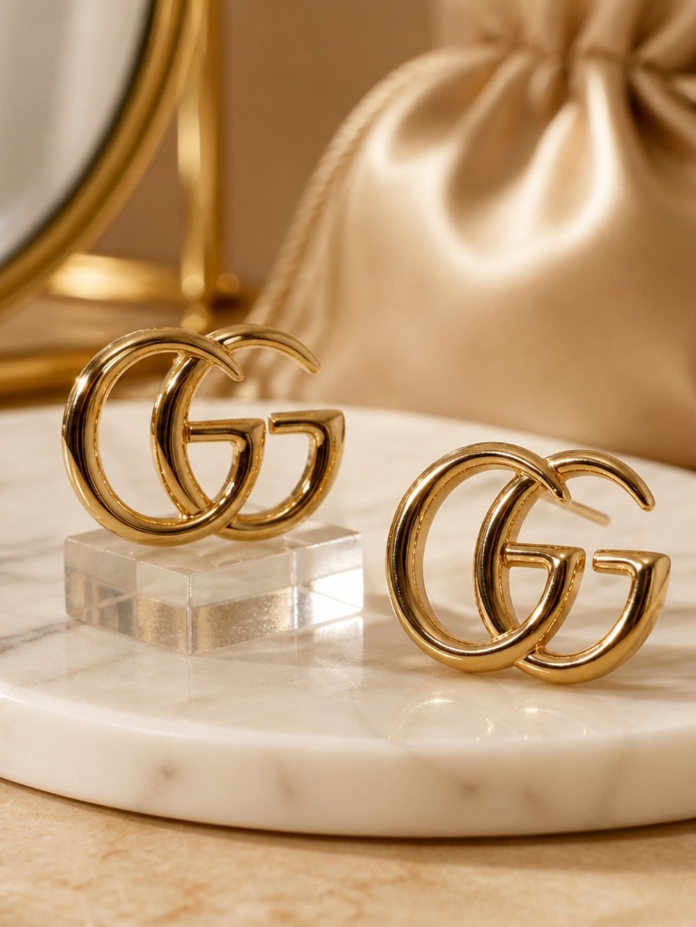 Gucci Gold Interlocking GG Stud Earrings-NEW!